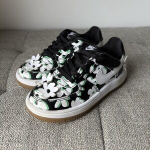 Nike Air Force 1 Low Toddler Girl Sz11C Black White FlowerDaisy  ShoesSneakers